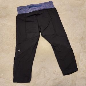 Lululemon Run Inspire Crop Women Size 6 Black Purple Zip Pocket Jogging Leggings
